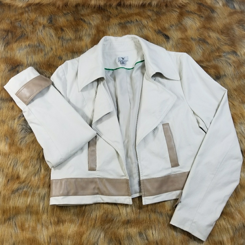 Worthington Moto Crop Open Front Blazer Beige XL